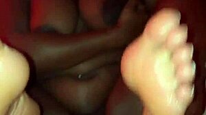 imagine those pretty ebony toes up while bbc stretches her juicy tits
