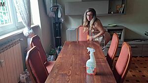 cleaned neighbor's table and dropped my panties... will he notice my big ass?