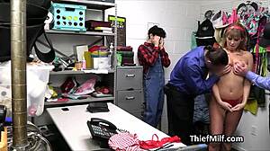 Hidden Back Office Gangbang for Busty Milf Thief