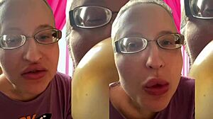 Kinky glasses girl chews asmr bubble gum for headphones