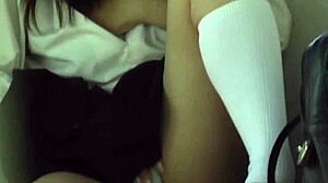 voyeur catches asian fingering shaved pussy till golden shower sprays