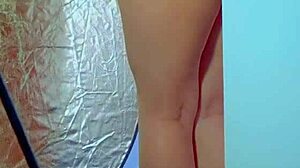 college desi in sexy dress and sneakers fucks glass dildo deep