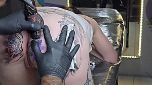 tattooed beauty starts day shifting anal piercing adventure