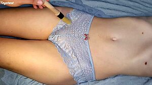 paintbrush teases shaved stepsis tight wet pussy till she drips