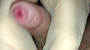 gf gives boyfriend slippery nylon footjob ending in hot cumshot