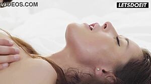 Sybil slips into lingerie for romantic missionary ride cumshot on ass