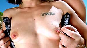 Punk Babe Piercing Ponytail Rides Hardcore Beach Missionary Cowgirl Cum Mouth