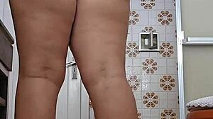 Amateur flashing big ass while getting ready for first job