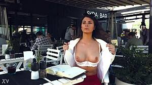 control her public office flashing in sheer lingerie pantyhose