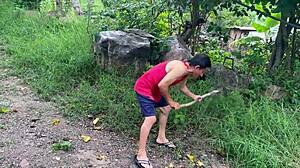 Busty Stepmom Rides Old Gardener's Cock Homemade