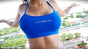 beautiful teen brunette gym yoga cameltoe puffy big tits ass