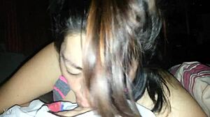 wife's deep blowjob leaves him begging for more cum