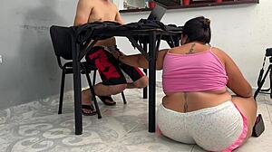 Stepsis blows and jerks bro-in-law till he explodes in her mouth