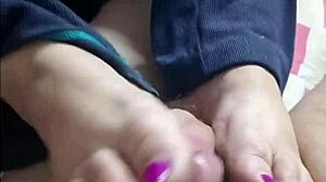 Stacy milf footjobs stepson jizzing her kinky bare feet