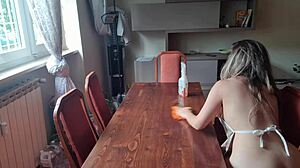 cleaned neighbor's table and dropped my panties... will he notice my big ass?