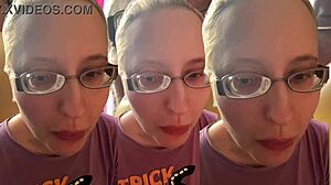 Kinky glasses girl chews asmr bubble gum for headphones