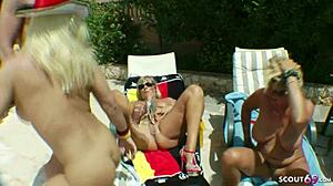 guy dreams true fucking three horny german milfs together