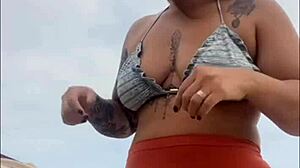 Beach flashing has my African pussy swollen and wet for cock now