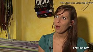 GREEN-EYED babe with PIERCED NIPPLES fingers pussy to orgasm