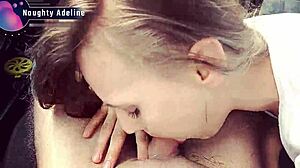 Naughty Adeline Delivers Sloppy Car Blowjob Swallowing Every Drop