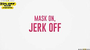 masked la sirena69 jerks off big cock in brazzers bedroom scene