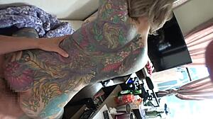 full tattoo japanese babe strips sucks nipples deep kisses hard cock eagerly