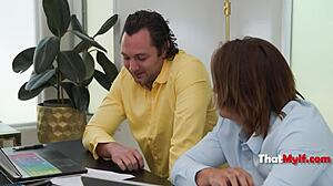 Milf boss blackmailed into hot mmf office threesome