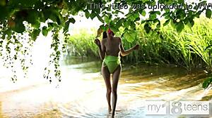 adorable skinny teen fingers shaved pussy outdoors to orgasm