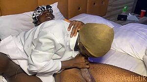 hey petite ebony nurse, ready to ride that monster bbc at home?