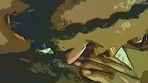 ebony pussy takes wet dildo and tongue team tag