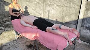 wet milf mommy gets outdoor massage turning into bareback pussy pounding