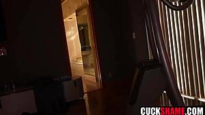 Cheating Blonde Wife Spanks Tits On BWC While Cuckold Husband Watches Shower Fuck!