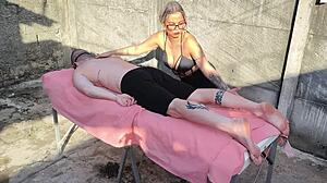 wet milf mommy gets outdoor massage turning into bareback pussy pounding