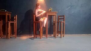 redhead slut skips panties fucks waiter bareback in restaurant!