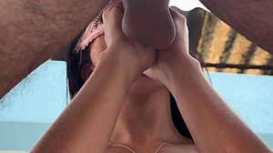 Skinny Brunette Gags on Monster Cock Deepthroat Creampie!