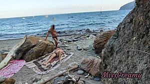 FLASHING PUSSY SQUIRT HELP ON RISKY PUBLIC BEACH MISS CREAMY