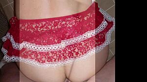 can this sexy milf candi annie handle cumshots in her red lingerie photoshoot?