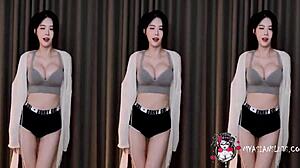 sexy korean striptease dance turns into hot blowjob