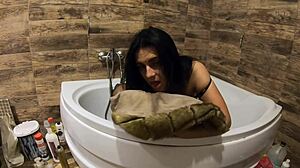 Milfycalla pees in bathtub fur coat pantyhose JOI orgasm preview 😜🚿💦