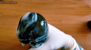 i glove-jerk this massive black dildo close-up feeling so horny pov