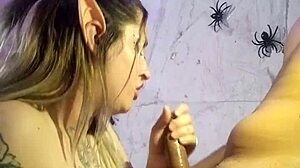 halloween elf deepthroats black dick sloppy in homemade latina style