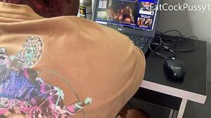 Wife caught watching porn gets her pussy slammed hard by rough janitor now!