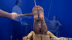 amateur bdsm slave beauvoir whipped hard in foot bondage.