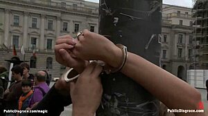 blond bound & gangbanged hard in kinky public outdoor bdsm!