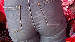 Big ass Mexican in jeans at tianguis market