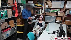 caught brunette shoplifter bends for rough banging punishment