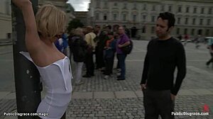 blond bound & gangbanged hard in kinky public outdoor bdsm!