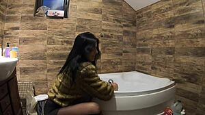 Milfycalla pees in bathtub fur coat pantyhose JOI orgasm preview 😜🚿💦