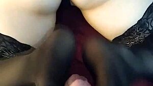 Teen babe in stockings gives first footjob fetish cumshot homemade POV tattoo