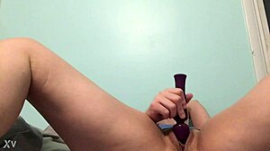 Petite blonde teases in solo masturbation play